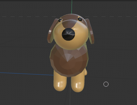 <b>Front View of Dog Model</b><br>In this Cinema 4D model, I created a cute dog model from the front view. The shapes are simple, and I used different colors for the body and head to make it look friendly and fun.