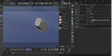<b>Bend and Edit Object(Tutorial 4)</b><br>This is the Cinema 4D function I learned through Tutorial 4: Bend and Edit Object. Bend allows an object to bend in a specific direction, helping me create complex shapes. The Edit Object function lets me edit the object’s details.