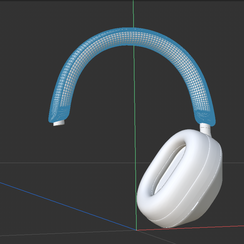 <b>Adding Details</b><br>Next, I worked on adding the headband to the earpieces. I used a mesh tool to create a flexible, detailed band that curves over the top, connecting the two sides. This step required careful adjustment to ensure the band was perfectly aligned with the earpieces.