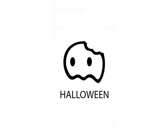 <b>Laser-Cut Phone Stand Design</b><br>
          This is the AI design for a laser-cut phone stand. It features a Halloween theme with a cute ghost and the word HALLOWEEN below. This design will be printed onto the phone stand template using a laser cutter.