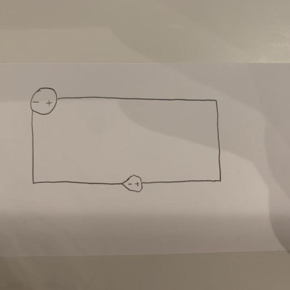 I drew this rectangular circuit diagram as a guide. It includes a battery and an LED in a basic loop.