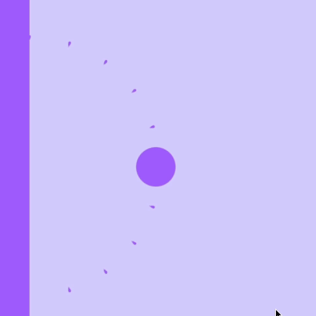  In this GIF, a purple circle is in the center with light purple fragments spreading around it. The fragments seem to disperse in sync with the intensity of the sound from the Apple Pencil writing. This creates a beautiful connection between what I hear and what I see.