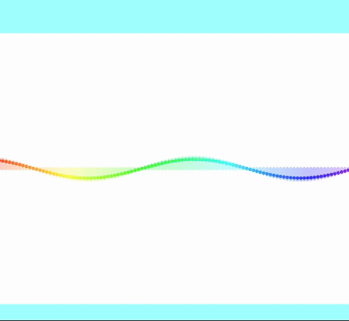 This GIF displays a colorful, wavy line that stretches across a light background. The line undulates in sync with the sound of water pouring, rising and falling with the pitch and intensity of the sound. This provides a serene and harmonious visual representation of the sound of water flowing smoothly.