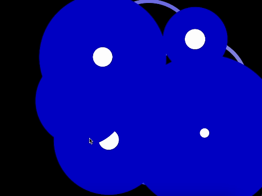 This GIF shows large blue blobs that move and merge dynamically. The crackling sound of the egg frying is synced with the movement of the blobs. As the egg sizzles louder, the blobs expand and when the sizzling eases, they contract, creating a visual that mirrors the cooking sound.