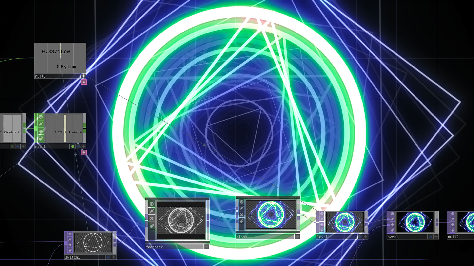 This visual from TouchDesigner demonstrates how data is transformed into moving light and color patterns. The dynamic shapes respond to body rhythm, turning invisible biological signals into expressive digital art.