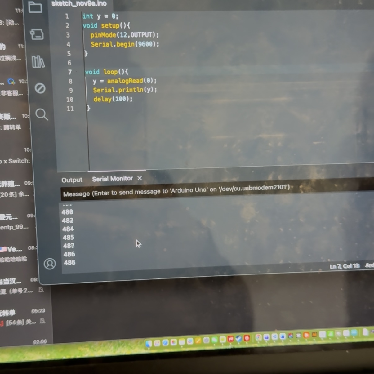 <b>Sensor Data Appears but LED Still Not Working</b><br>We finally received clear numbers in the Serial Monitor, but the LED still did not respond to the sensor data. Even though the sensor showed different values, our output logic did not activate the LED. We realized that the circuit or pin mapping was still incorrect.