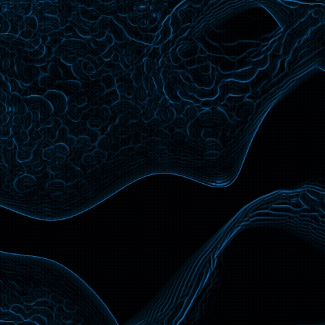 <b>TouchDesigner Visual for Calm Heart Rate</b><br>In this GIF, we show the calm visual mode in TouchDesigner. The shapes move slowly with smooth transitions, and the overall rhythm is soft. We designed this visual to represent a stable and relaxed heart rate, giving the user a gentle and peaceful experience that reflects their calmer physical state.